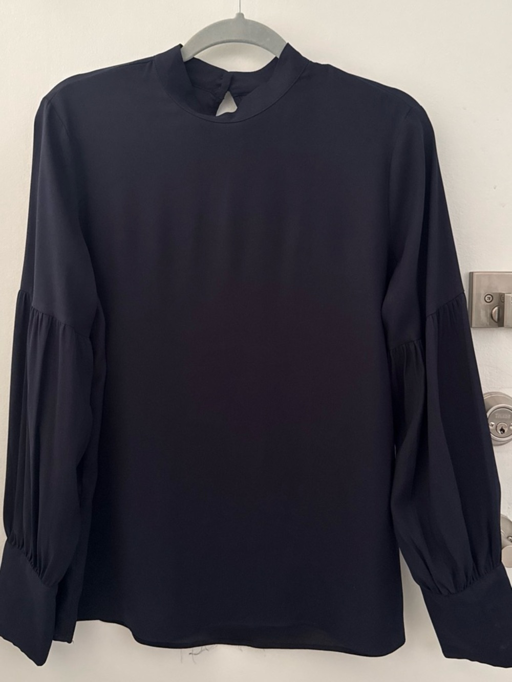 Ann Taylor Black Mockneck Blouse with Bishop Sleeves
